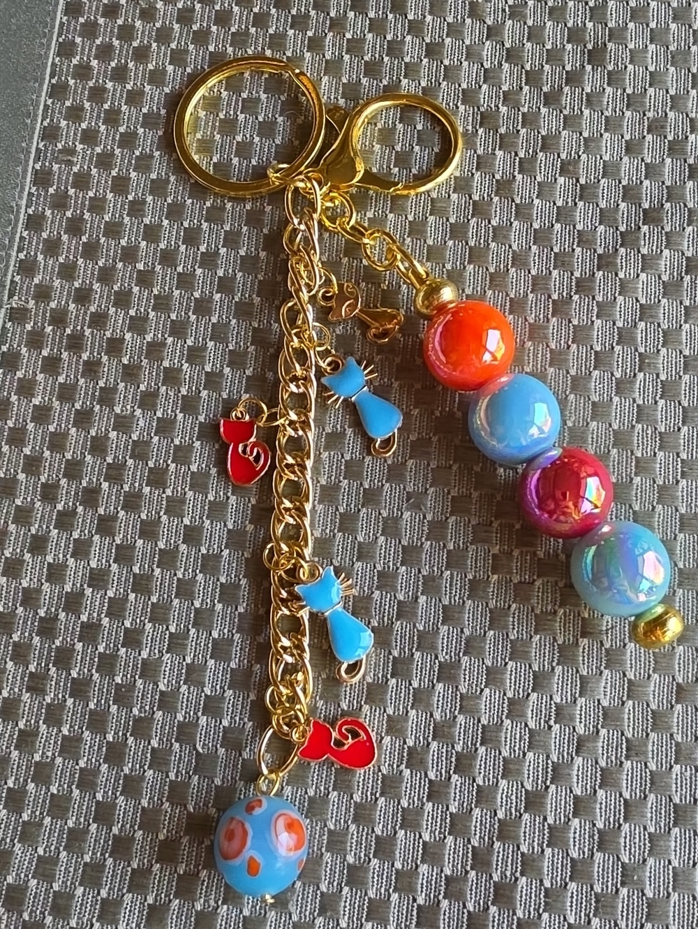 Gold-Tone Beaded Keychain Charm - Blue & Multicolor